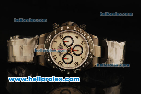 Rolex Daytona Chronograph Swiss Valjoux 7750 Automatic Movement PVD Case White Dial with Arabic Numerals and PVD Strap - Click Image to Close